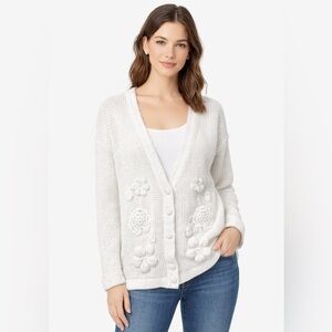 Express Tricot vintage white Floral Cardigan‎ Sweater L